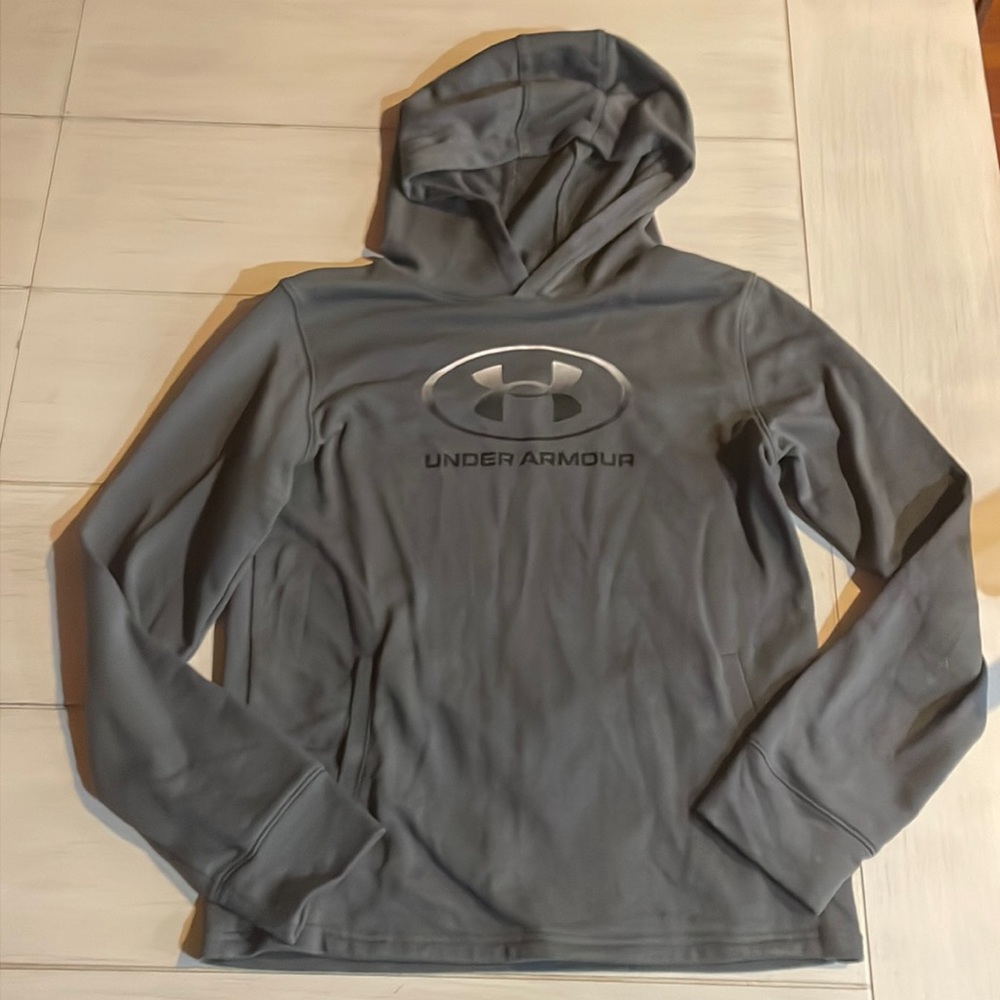 Under Armour grey boys light weight hoodie size large.